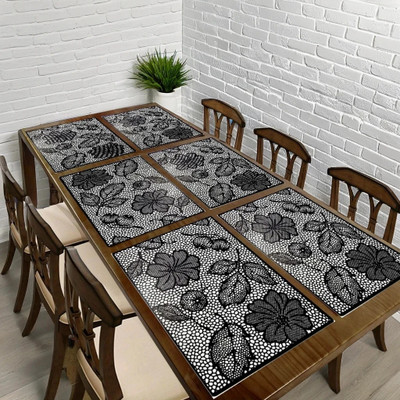 REVEXO Rectangular Pack of 6 Table Placemat(Black, PVC)