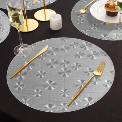 HOKiPO Round Pack of 6 Table Placemat(Silver, Plastic)