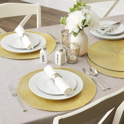 TIED RIBBONS Round Pack of 4 Table Placemat(Gold, Plastic)