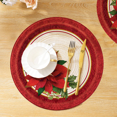 KAARIGIRI Round Pack of 1 Table Placemat(Red, Beige, Jute)