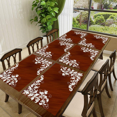 LooMantha Rectangular Pack of 6 Table Placemat(Maroon, PVC)