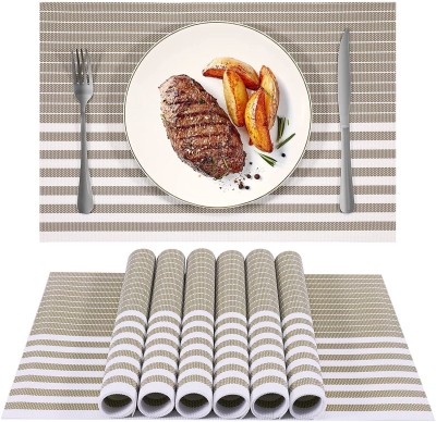 KitchEase Rectangular Pack of 6 Table Placemat(Brown, White, PVC)