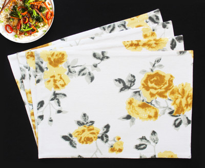 AIRWILL Rectangular Pack of 4 Table Placemat(Yellow, Grey, White, Cotton)