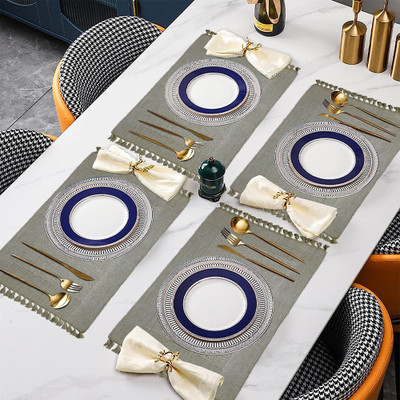 PRAKARTIK Rectangular Pack of 4 Table Placemat(Beige, Cotton)