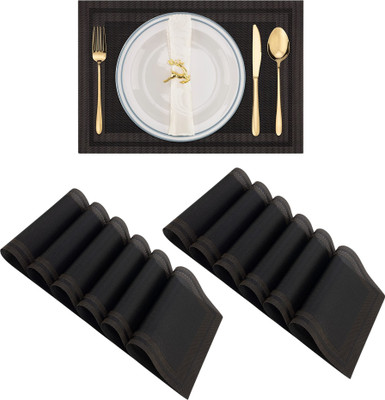 HomeHunt Rectangular Pack of 12 Table Placemat(Black, PVC)