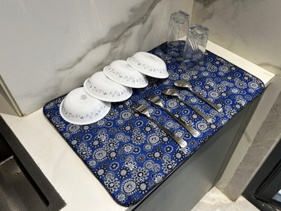 LaVichitra Rectangular Pack of 1 Table Placemat(Blue, Grey, Microfibre, Polyester)