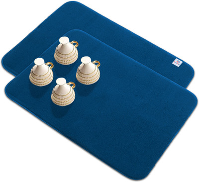 Heart Home Rectangular Pack of 2 Table Placemat(Blue, Microfibre)