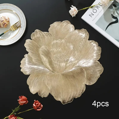 Dakshya Industries Round Pack of 4 Table Placemat(Gold, PVC)