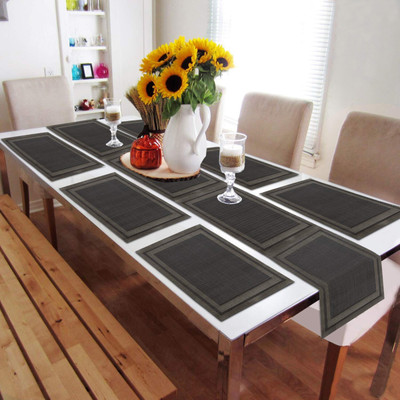 HOKiPO Rectangular Pack of 7 Table Placemat(Black, PVC)