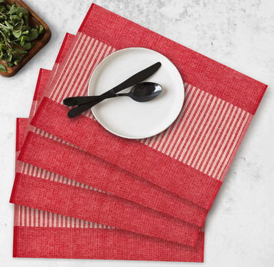 OASIS Rectangular Pack of 4 Table Placemat(Red, Cotton)