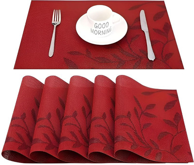 KESHUENTERPRISE Rectangular Pack of 4 Table Placemat(Red, Silk)