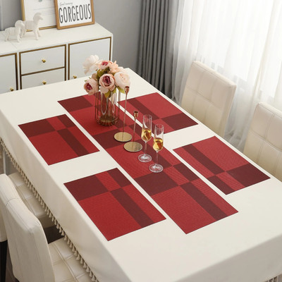 HOKiPO Rectangular Pack of 5 Table Placemat(Red, PVC)