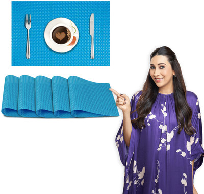 HOKiPO Rectangular Pack of 6 Table Placemat(Blue, PVC)