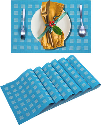 UniKart Rectangular Pack of 6 Table Placemat(Light Blue, Beige, PVC)