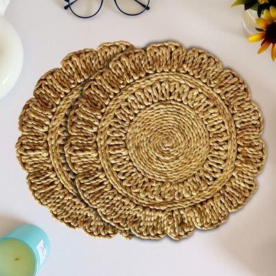 Safeora Global Round Pack of 2 Table Placemat(Beige, Jute)