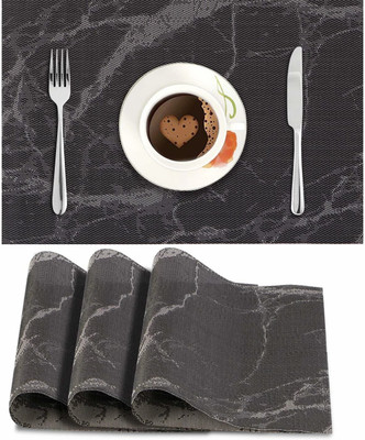 HOKiPO Rectangular Pack of 4 Table Placemat(Black, PVC)