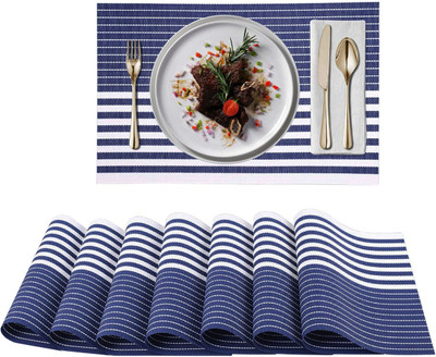 KitchEase Rectangular Pack of 7 Table Placemat(White, Blue, PVC)