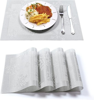 KitchEase Rectangular Pack of 4 Table Placemat(White, Grey, Silver, PVC)