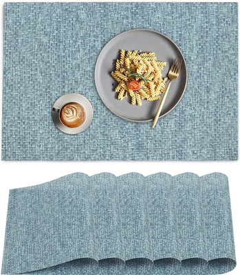Dakshya Industries Rectangular Pack of 6 Table Placemat(Light Blue, PVC)