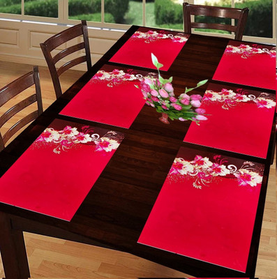 SANRAKSSHAN Rectangular Pack of 6 Table Placemat(Red, PVC)