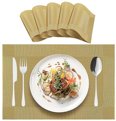 Mighty Rectangular Pack of 1 Table Placemat(Gold, Polypropylene)