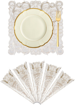 KUBER INDUSTRIES Square Pack of 6 Table Placemat(Yellow, Gold, Leather)