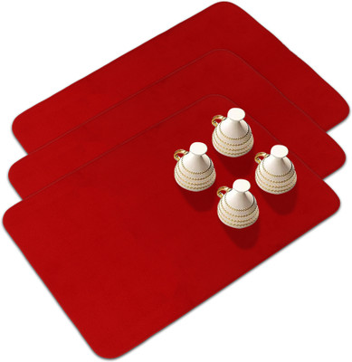 KUBER INDUSTRIES Rectangular Pack of 3 Table Placemat(Red, Microfibre)