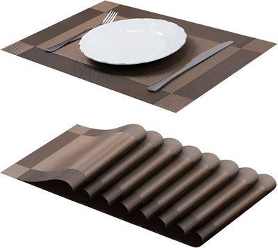 Glitzn Rectangular Pack of 6 Table Placemat(Brown, PVC)
