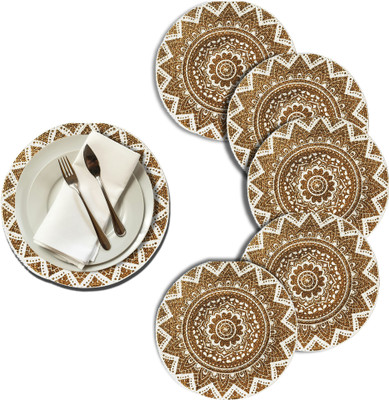 Artistic Den Round Pack of 6 Table Placemat(Brown, Cotton)
