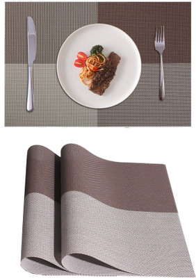 KitchEase Rectangular Pack of 2 Table Placemat(Brown, Beige, PVC)