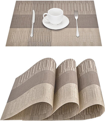 YELONA Rectangular Pack of 3 Table Placemat(Beige, PVC)