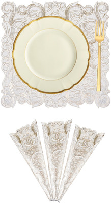 KUBER INDUSTRIES Square Pack of 4 Table Placemat(Yellow, Gold, Leather)