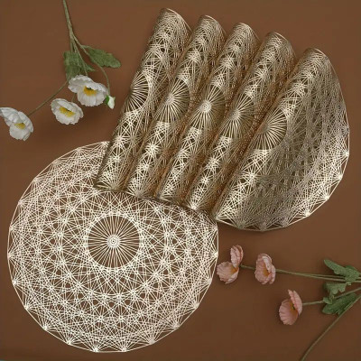 Dakshya Industries Round Pack of 6 Table Placemat(Gold, PVC)