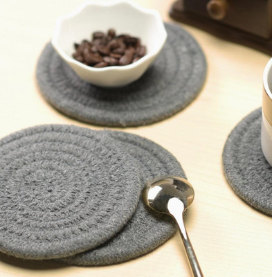 DKDECORATIVE Round Reversible Cotton Coaster Set(Pack of 4)