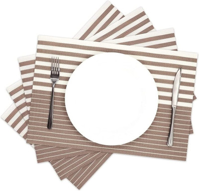Dobzla Rectangular Pack of 4 Table Placemat(White, Brown, PVC)