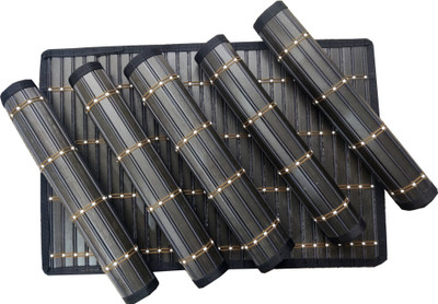 Saffrondecors Rectangular Pack of 6 Table Placemat(Black, PVC)