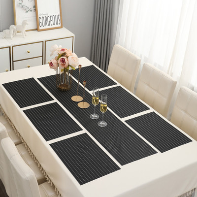 HOKiPO Rectangular Pack of 7 Table Placemat(Black, PVC)