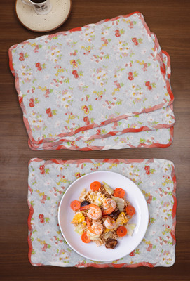 AIRWILL Rectangular Pack of 4 Table Placemat(Orange, Green, Multicolor, Cotton)
