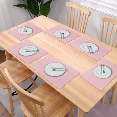 KUBER INDUSTRIES Rectangular Pack of 6 Table Placemat(Grey, Pink, PVC)