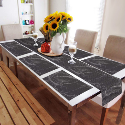 HOKiPO Rectangular Pack of 7 Table Placemat(Black, PVC)