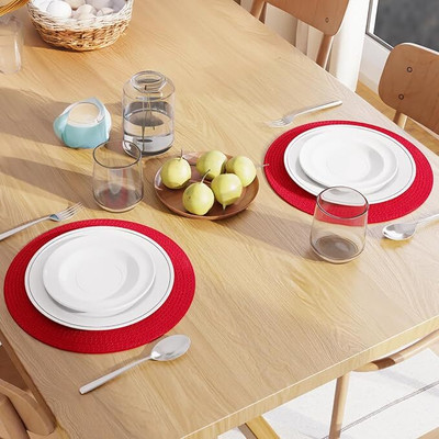 dithreadedcraft Round Pack of 2 Table Placemat(Red, Cotton)
