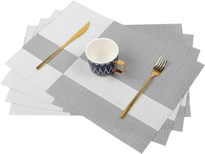 HomeHunt Rectangular Pack of 4 Table Placemat(Grey, White, PVC)