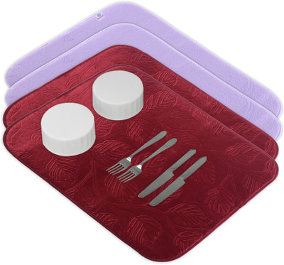 Heart Home Rectangular Pack of 4 Table Placemat(Maroon, Purple, Microfibre)