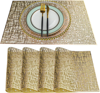 Dakshya Industries Rectangular Pack of 4 Table Placemat(Gold, PVC)