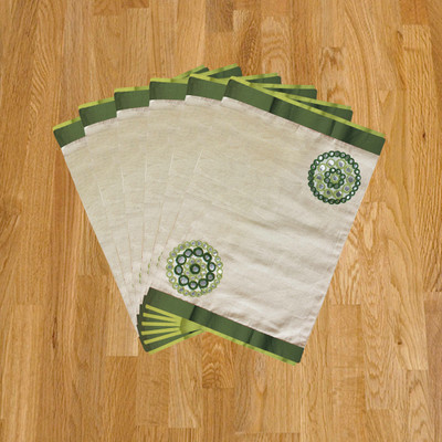 Dekor World Rectangular Pack of 6 Table Placemat(Green, Cotton)