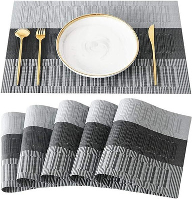 DANSR Rectangular Pack of 6 Table Placemat(Black, Polyester)