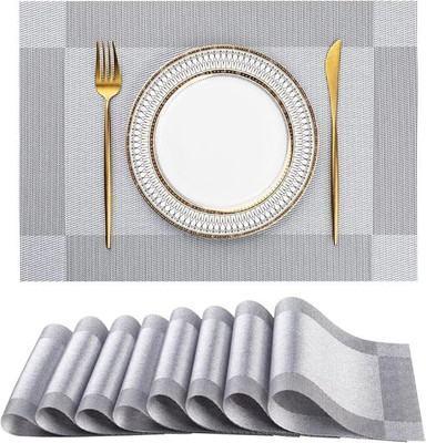 NEXIVA Rectangular Pack of 4 Table Placemat(Grey, Polypropylene)
