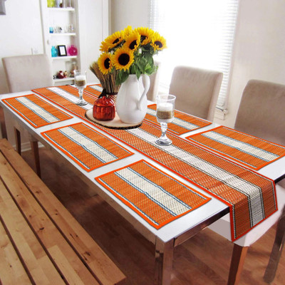 HOKiPO Rectangular Pack of 7 Table Placemat(Orange, River Grass)