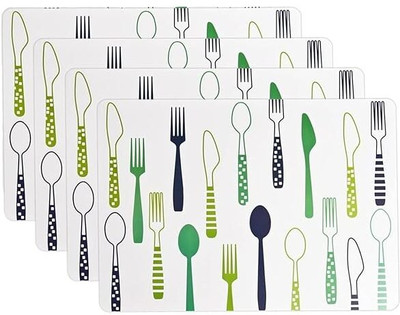 Vortipu Rectangular Pack of 4 Table Placemat(Green, PVC)