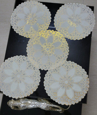 SHRI MAHAVIR IMPEX Round Pack of 5 Table Placemat(Gold, Lace)